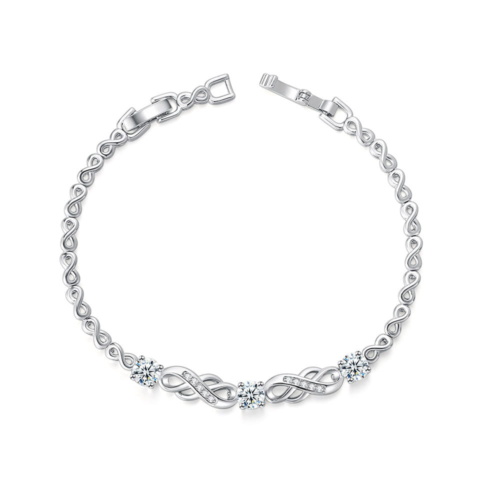 European Bracelet with Inlaid Zircon - White Gold Fashion Jewelry Gift