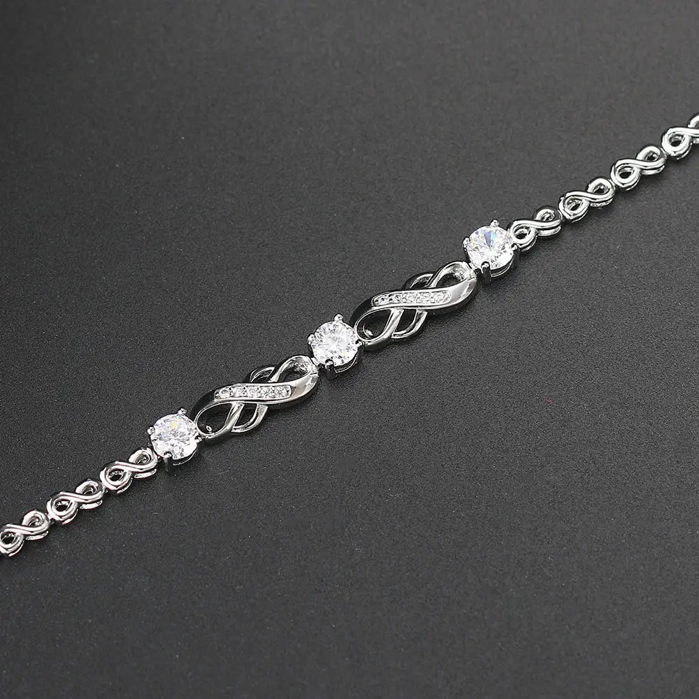 European Bracelet with Inlaid Zircon - White Gold Fashion Jewelry Gift