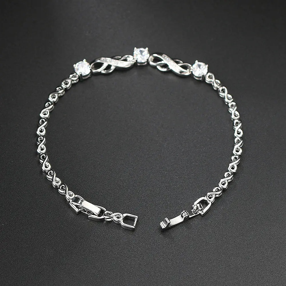 European Bracelet with Inlaid Zircon - White Gold Fashion Jewelry Gift