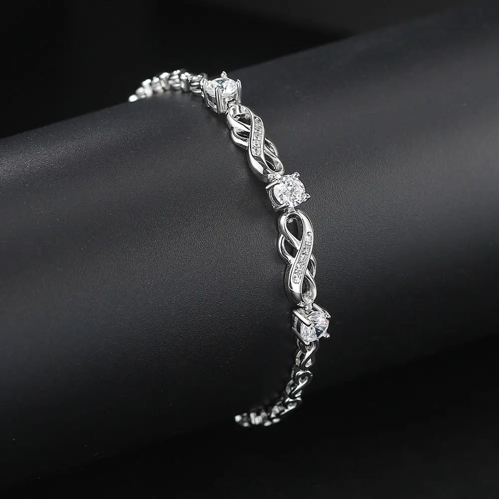 European Bracelet with Inlaid Zircon - White Gold Fashion Jewelry Gift