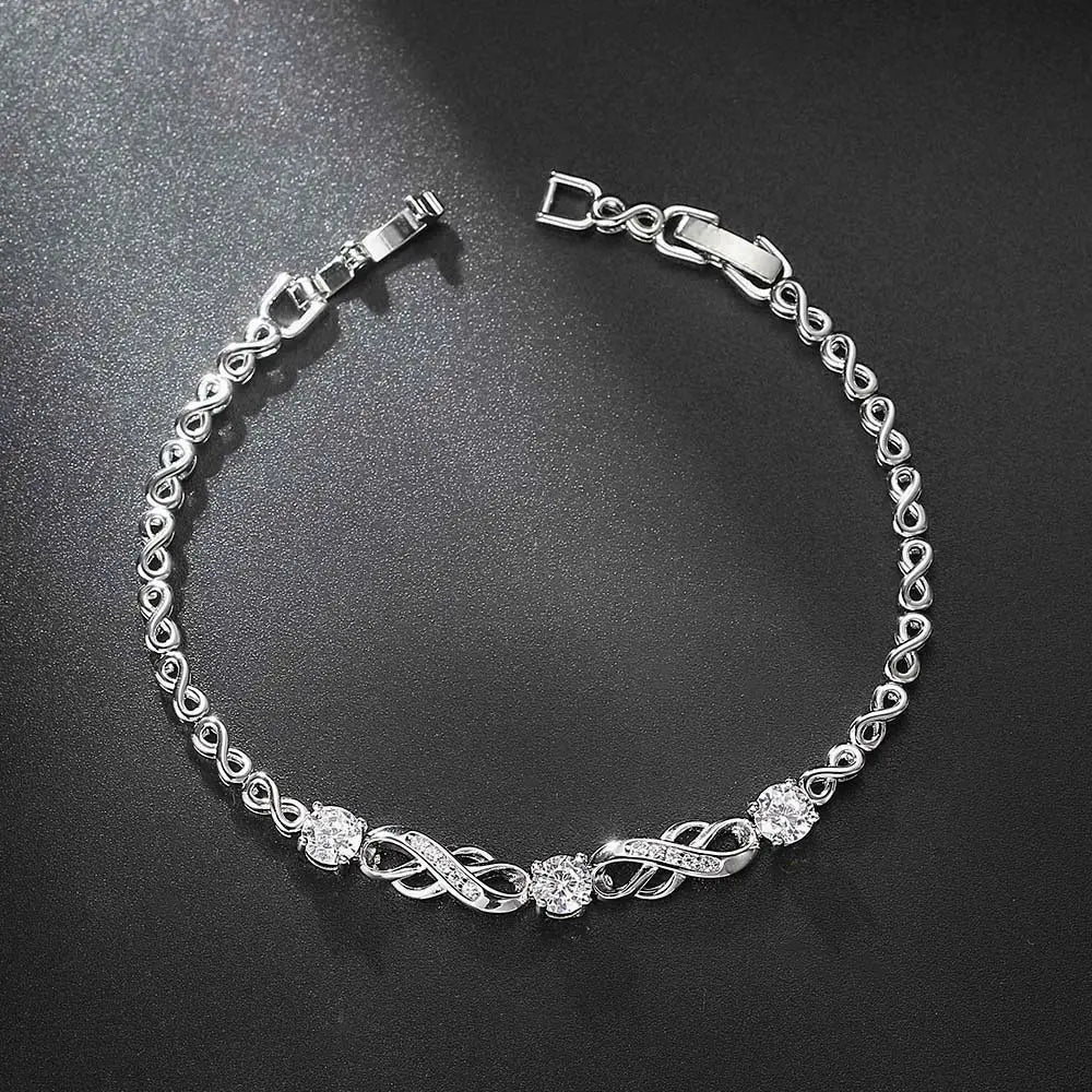 European Bracelet with Inlaid Zircon - White Gold Fashion Jewelry Gift