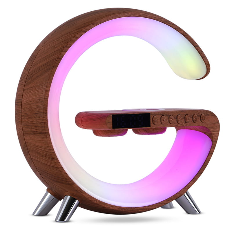 G-Shaped LED Lamp: Bluetooth Speaker & Wireless Charger