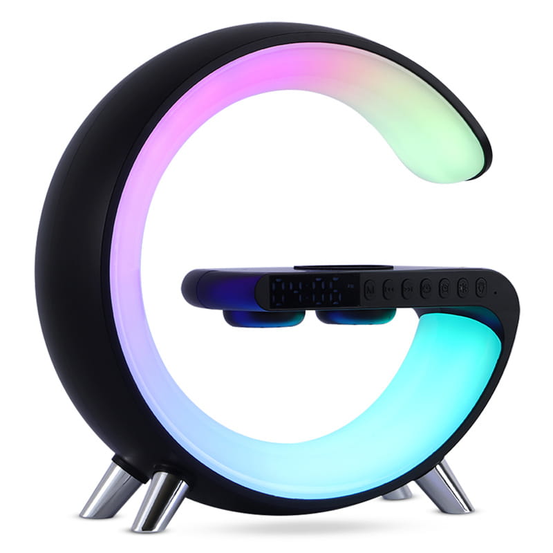 G-Shaped LED Lamp: Bluetooth Speaker & Wireless Charger