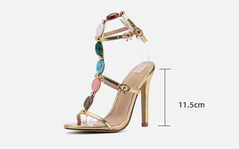 Stiletto Sandals: Fashionable Beaded & Colorful Buckle Sandals