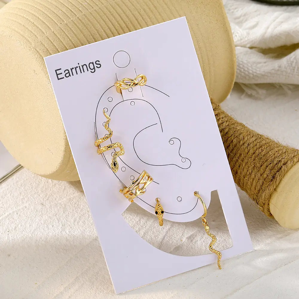 Punk Gold-Plated Snake Ear Clip Earrings: No-Piercing Ear Cuffs for Women