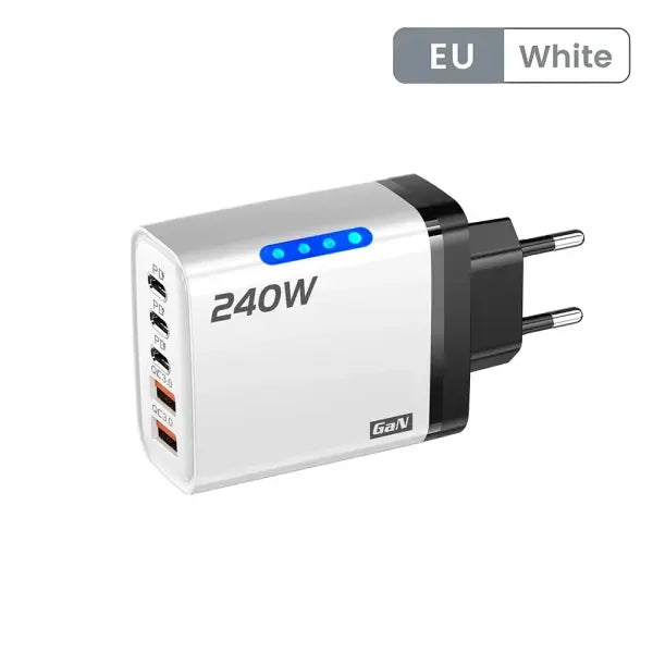 240W GaN USB C Charger 5 in 1 Fast Charging Phone Charger Power Adapter For iPhone Samsung Xiaomi Type C EU/US Plug