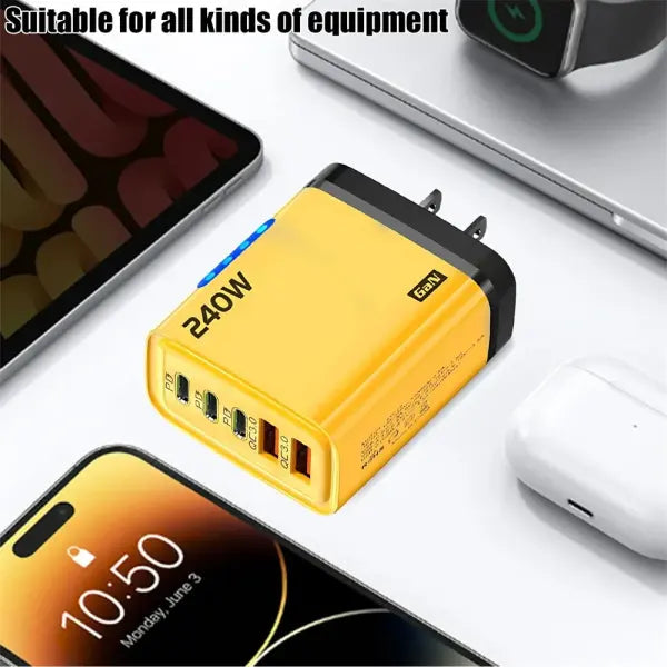 240W GaN USB C Charger 5 in 1 Fast Charging Phone Charger Power Adapter For iPhone Samsung Xiaomi Type C EU/US Plug