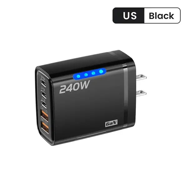 240W GaN USB C Charger 5 in 1 Fast Charging Phone Charger Power Adapter For iPhone Samsung Xiaomi Type C EU/US Plug
