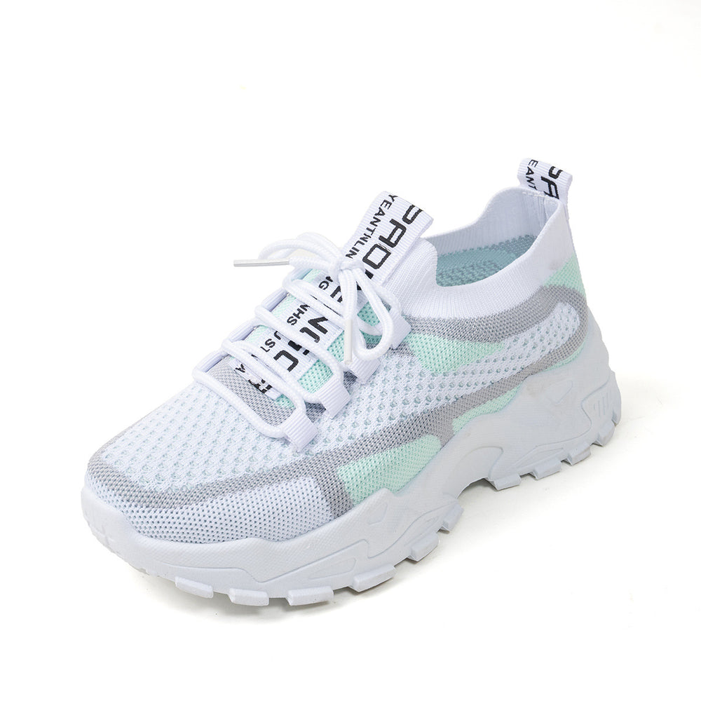 Women’s Breathable Flyknit Low Heel Shoes with Rubber Sole Material