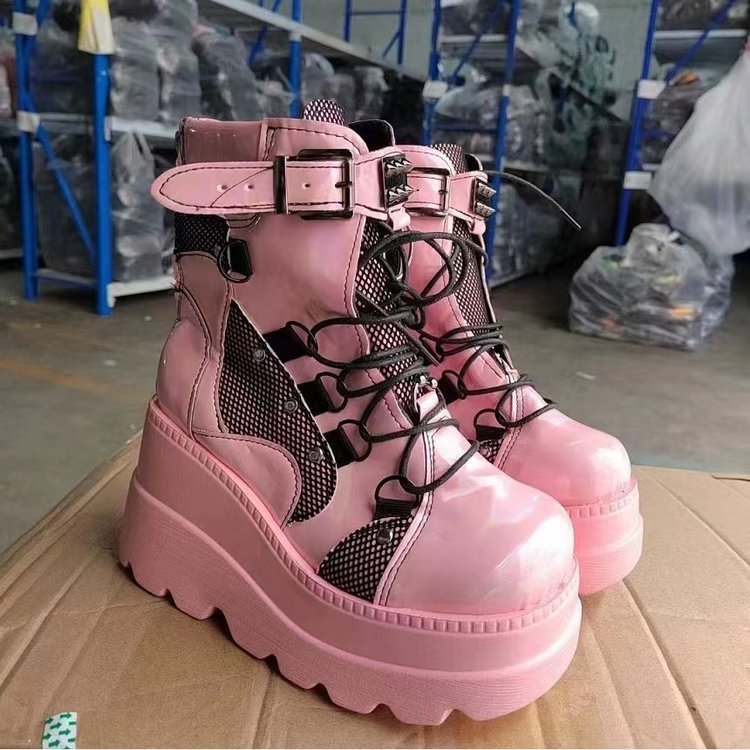 Pink Wedge Boots in Faux Polyurethane Material - Pink / 41