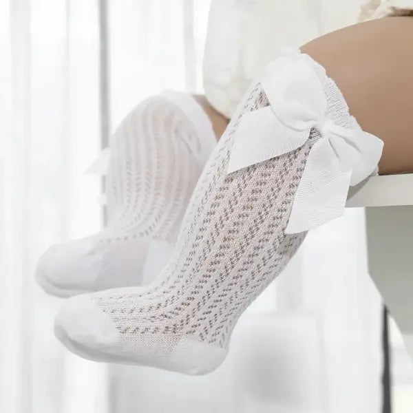 Baby Girl Knee-High Mesh Lace Socks 0–24M – Toddler Bow Cotton Summer Princess Socks