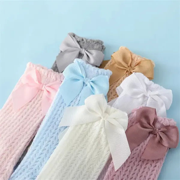 Baby Girl Knee-High Mesh Lace Socks 0–24M – Toddler Bow Cotton Summer Princess Socks
