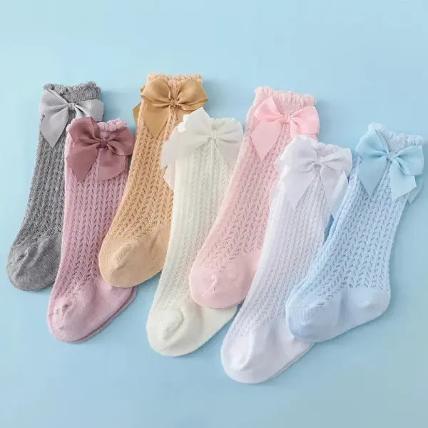 Baby Girl Knee-High Mesh Lace Socks 0–24M – Toddler Bow Cotton Summer Princess Socks