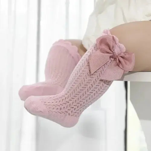 Baby Girl Knee-High Mesh Lace Socks 0–24M – Toddler Bow Cotton Summer Princess Socks - Dark pink / to12month(S)