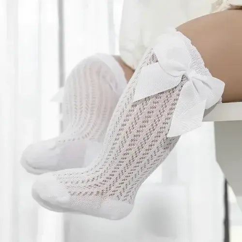 Baby Girl Knee-High Mesh Lace Socks 0–24M – Toddler Bow Cotton Summer Princess Socks - white / to12month(S)