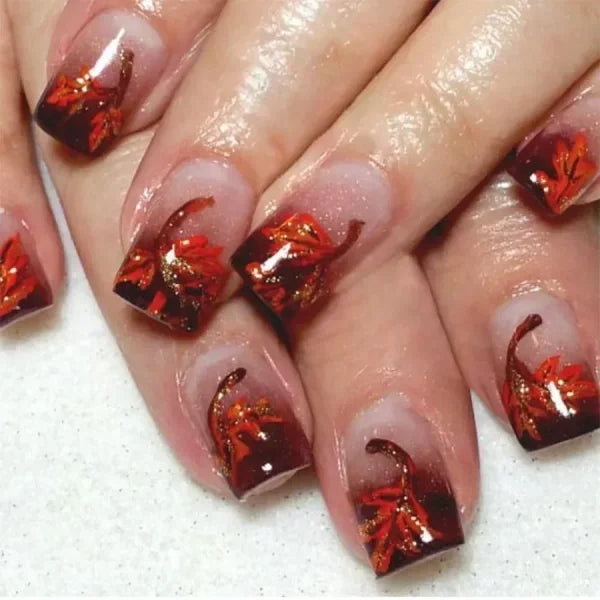 24pcs Black Short Ballet False Nails with Stylish French Heart Tips - Himpall