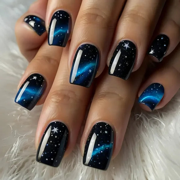 24pcs Black Short Ballet False Nails with Stylish French Heart Tips - Himpall