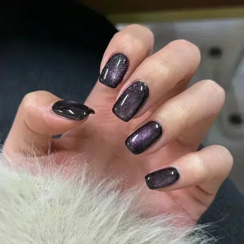 24pcs Black Short Ballet False Nails with Stylish French Heart Tips - Himpall