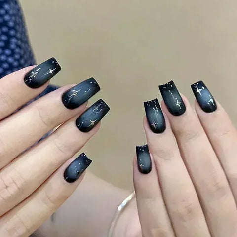 24pcs Black Short Ballet False Nails with Stylish French Heart Tips - Himpall