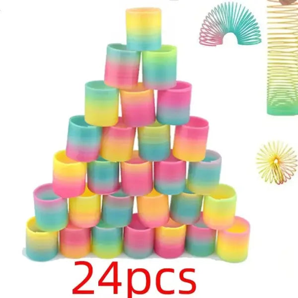 24PCS Rainbow Magic Springs Circle Toys Kids Birthday Party Favors Guests Giveaway Small Gifts Pinata Fillers Flexible