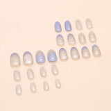 24PCS Y2K Star Press-On Nails – Gradient Blue French Tips with Gold Moon Design Sweet Almond False Nails for Women