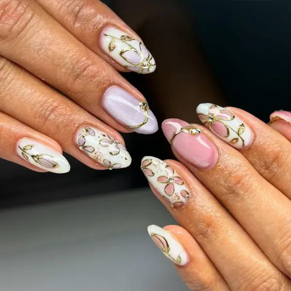 24PCS Y2K Star Press-On Nails – Gradient Blue French Tips with Gold Moon Design Sweet Almond False Nails for Women - Y35