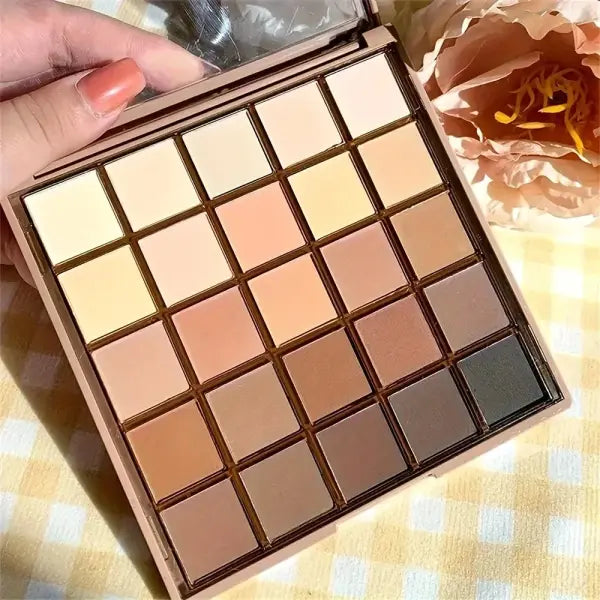 25-Color Eyeshadow Palette - Neutral Gray and Brown Earth Tones Coffee and Chocolate-Style Shades Creating a Versatile