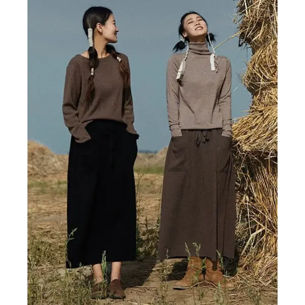 25 New arrivals women’s 100% wool skirts women’s autumn and winter long loose and comfortable knit bottoming cashmere