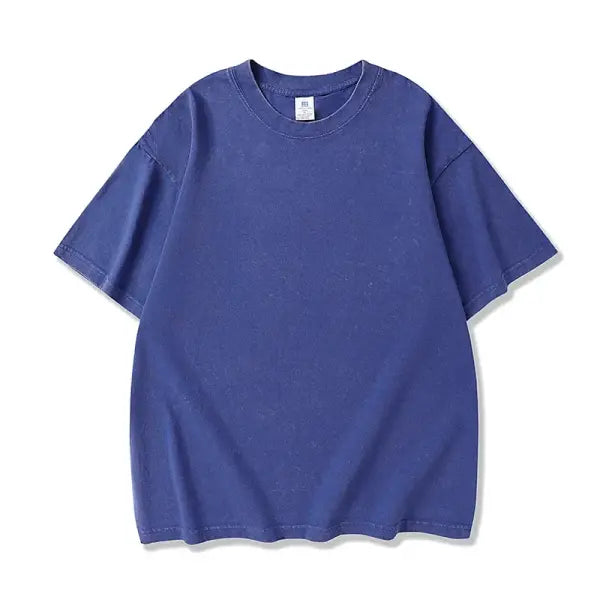 Men’s 250GSM Washed Vintage T-Shirt – Unisex Hip Hop Retro Punk Acid Wash Short Sleeve Cotton Top - 629 Royal Blue / L