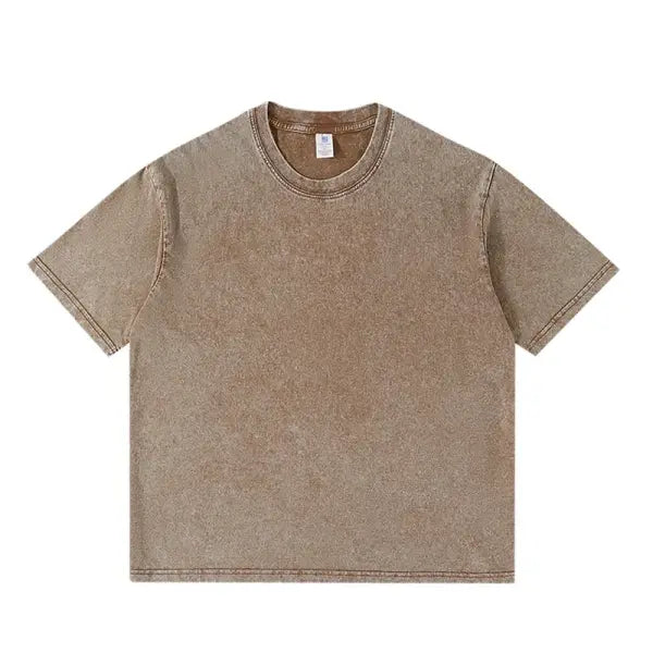 Men’s 250GSM Washed Vintage T-Shirt – Unisex Hip Hop Retro Punk Acid Wash Short Sleeve Cotton Top - 629 Caramel / L