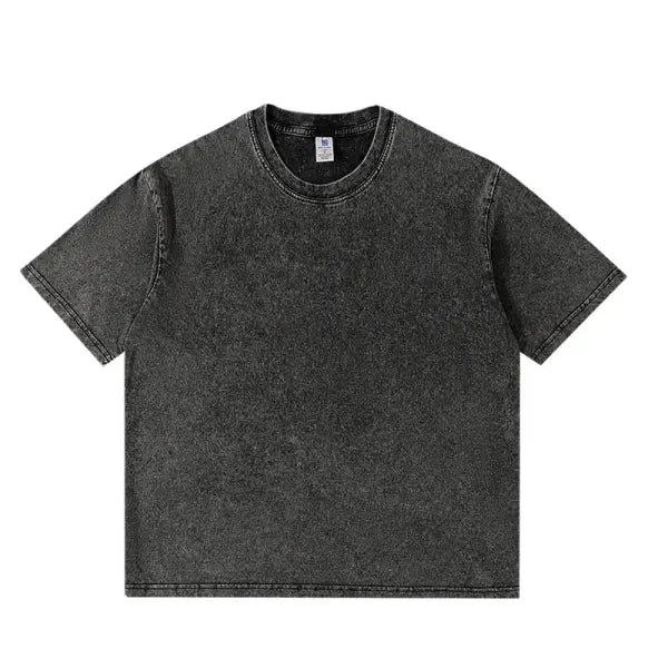 Men’s 250GSM Washed Vintage T-Shirt – Unisex Hip Hop Retro Punk Acid Wash Short Sleeve Cotton Top - 629 Black / XXL
