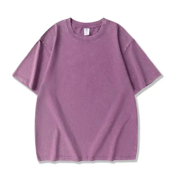 Men’s 250GSM Washed Vintage T-Shirt – Unisex Hip Hop Retro Punk Acid Wash Short Sleeve Cotton Top - 629 Purple / S