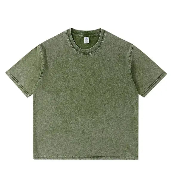 Men’s 250GSM Washed Vintage T-Shirt – Unisex Hip Hop Retro Punk Acid Wash Short Sleeve Cotton Top - 629 Army Green / L