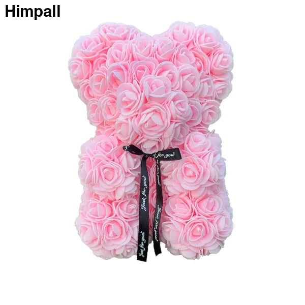 Pink Rose Teddy Bear with a black ribbon bow, perfect for Valentine’s and gifts