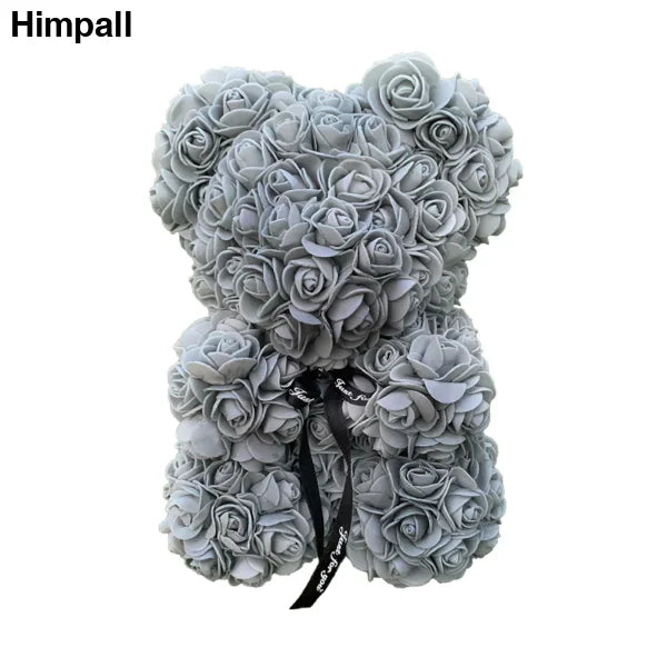 Grey rose teddy bear with black ribbon, perfect as a 25cm rose teddy gift