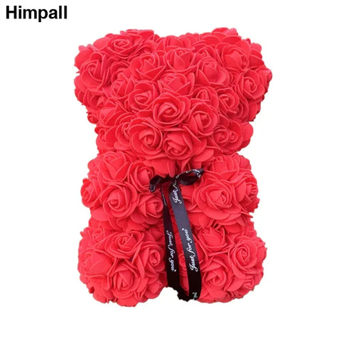 Red rose teddy bear with black ribbon bow, perfect gift for Valentine’s and birthdays