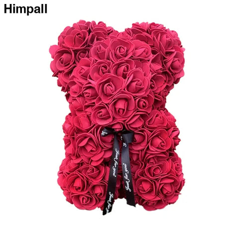 Red rose teddy bear made from artificial flowers, perfect gift for Valentine’s or birthdays