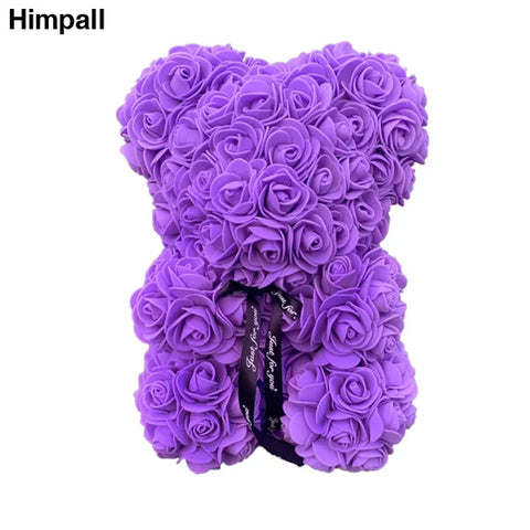 Purple Rose Teddy Bear made from artificial flowers, perfect gift for any occasion