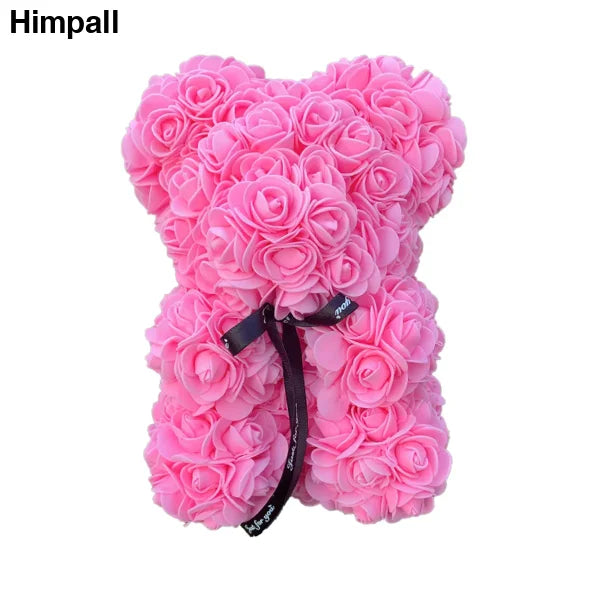 25cm Rose Teddy Bear in pink with black bow, ideal gift for Valentine’s and birthdays