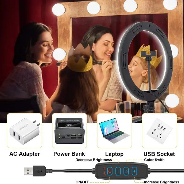 Adjustable Color Temperature Ring Light 33cm Tripod Stand for YouTube