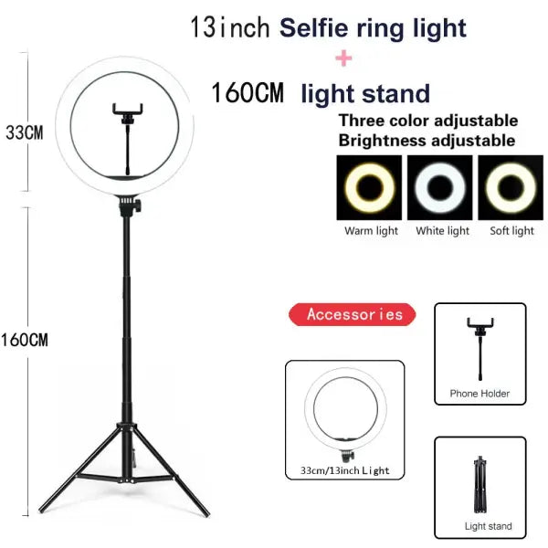 Adjustable Color Temperature Ring Light 33cm Tripod Stand for YouTube - 33CM LED 160tripod