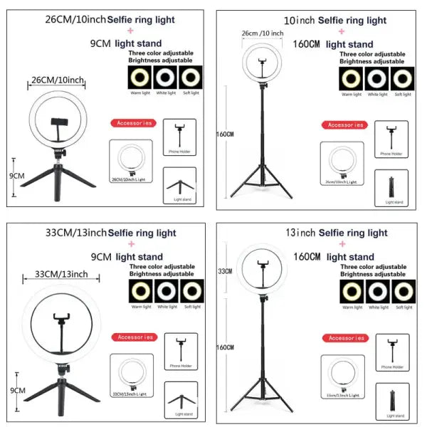 Adjustable Color Temperature Ring Light 33cm Tripod Stand for YouTube
