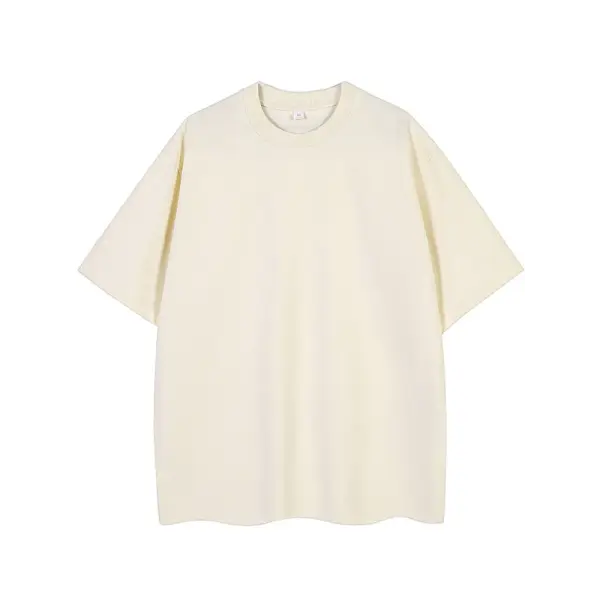 Men’s 260GSM Oversized T-Shirt – Korean Fashion Loose Fit Summer Solid Short Sleeve Unisex Tee - Beige / M