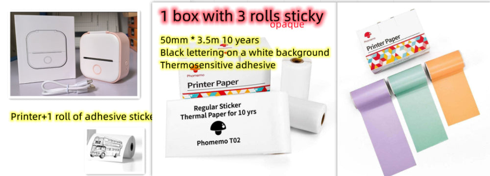 Phomemo T02 Portable Bluetooth Thermal Label Printer - Pink setE / USB