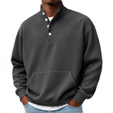 Mens Solid-Color Turtleneck Casual Long-Sleeve Polo Sweatshirt With Pockets For Men Spring Autumn Clothing Loose Button