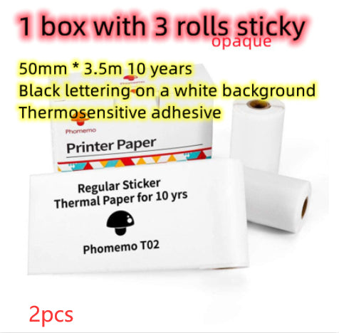 Phomemo T02 Portable Bluetooth Thermal Label Printer - Printer paper 2pcs / USB