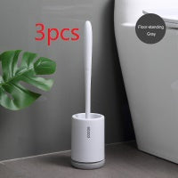 Non-stick Hair Soft Plastic Brush Head Toilet - Grey Wall mounted3pcs