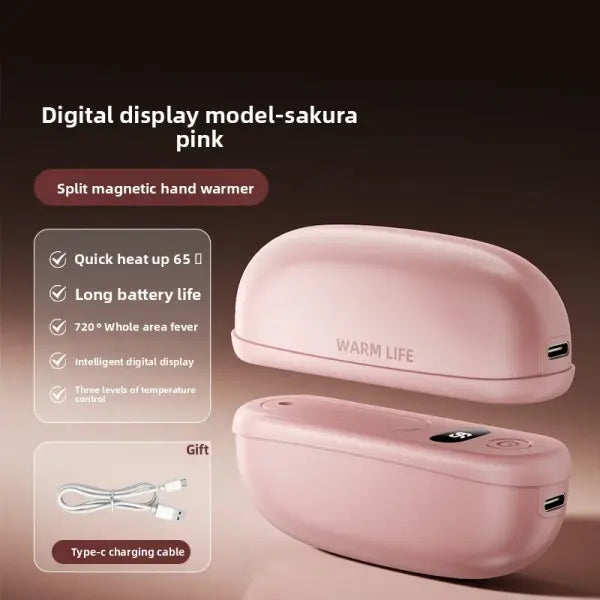2in1 Magnetic Hand Warmers 3 Adjustable Heat Settings Fast 3 Second Heating Dual Sided Warmth Massage USB - Pink3