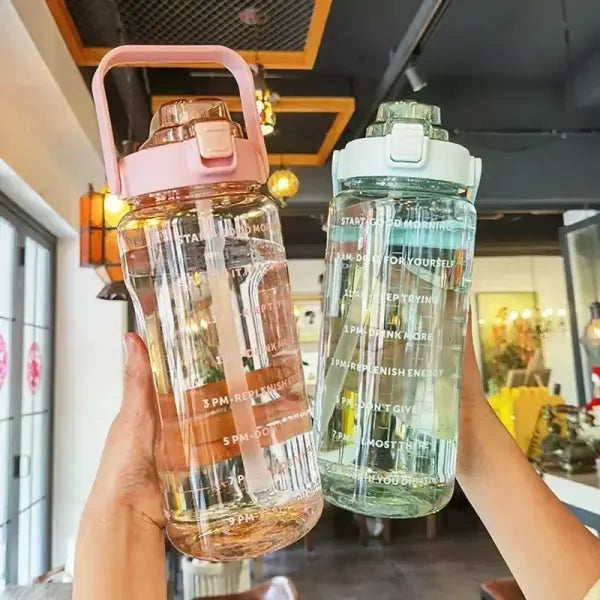 2L Water Bottle Portable Straw with Time Marker for Fitness