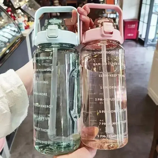 2L Water Bottle Portable Straw with Time Marker for Fitness
